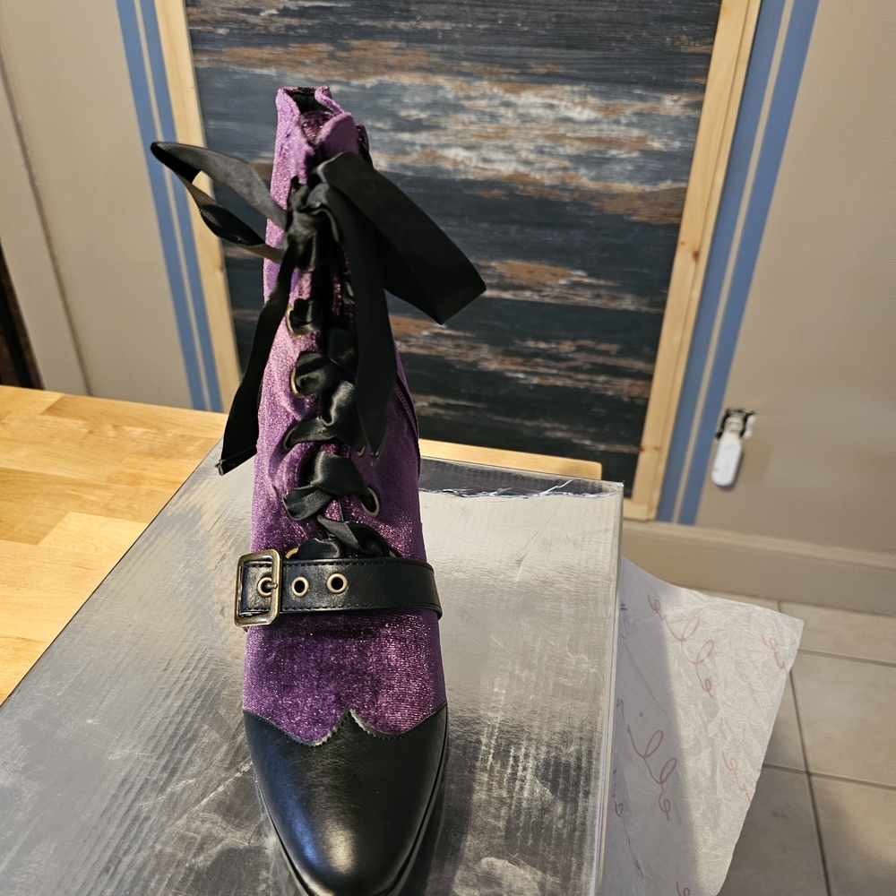 Elegant Purple and Black Women's Ankle Boots By ELLIE - Picture 9 of 10